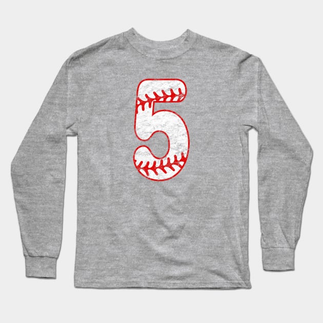 Baseball Mom Player #5 Baseball Laces Love Baseball Favorite Long Sleeve T-Shirt by TeeCreations